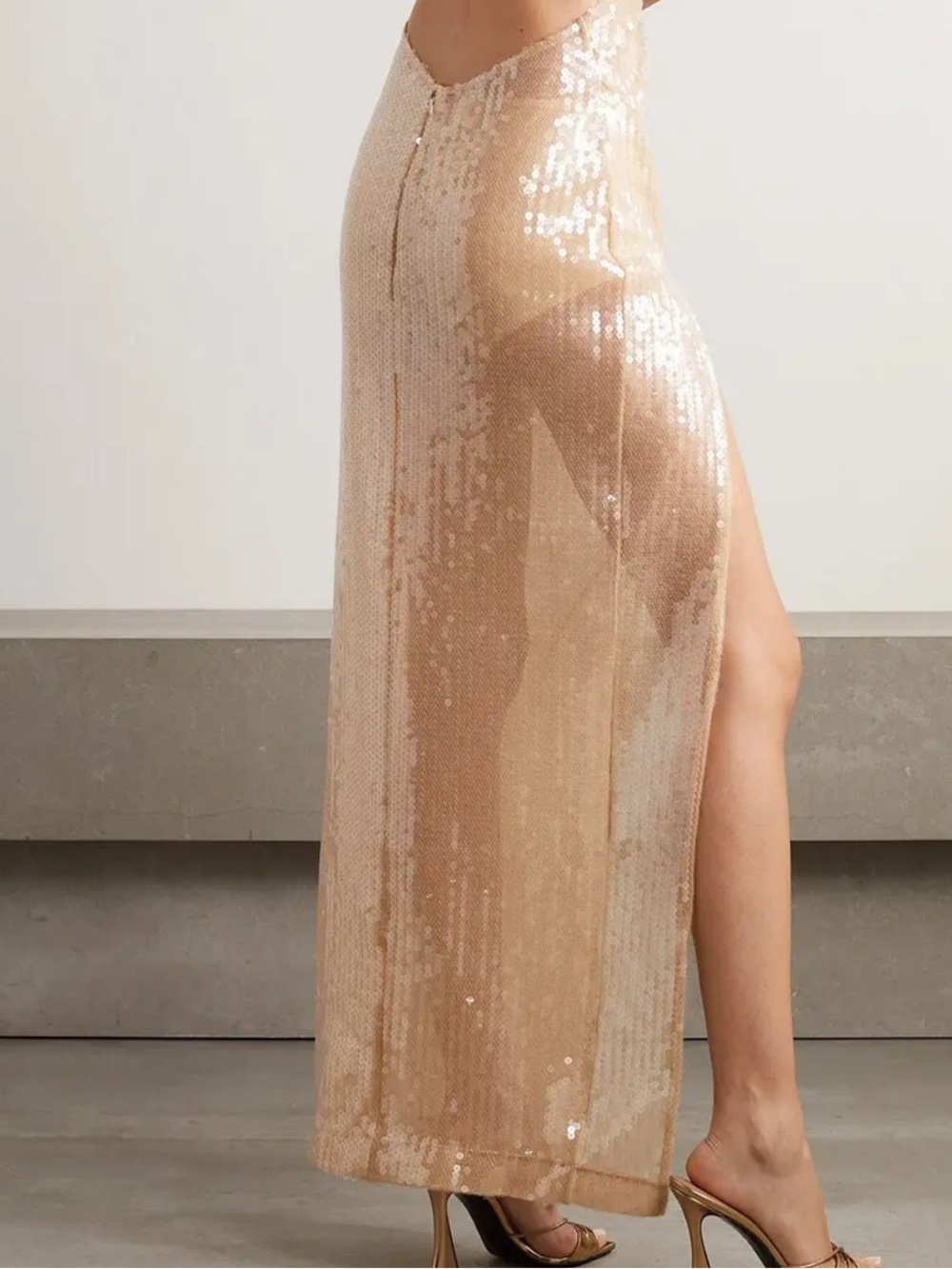 Nensi Dojaka Sequined Cutout Maxi Dress - Nude/Gold Runway 2022 Size Small - Picture 9 of 10
